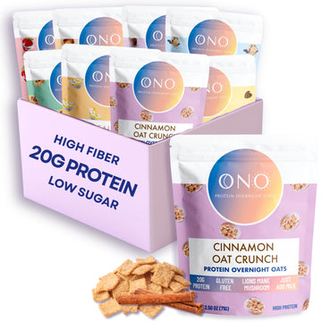 ONO Protein Overnight Oats - All Flavor Variety (8 Pack) - 20g Protein, Gluten Free, Dairy Free, Low Sugar Oatmeal - Organic Oat