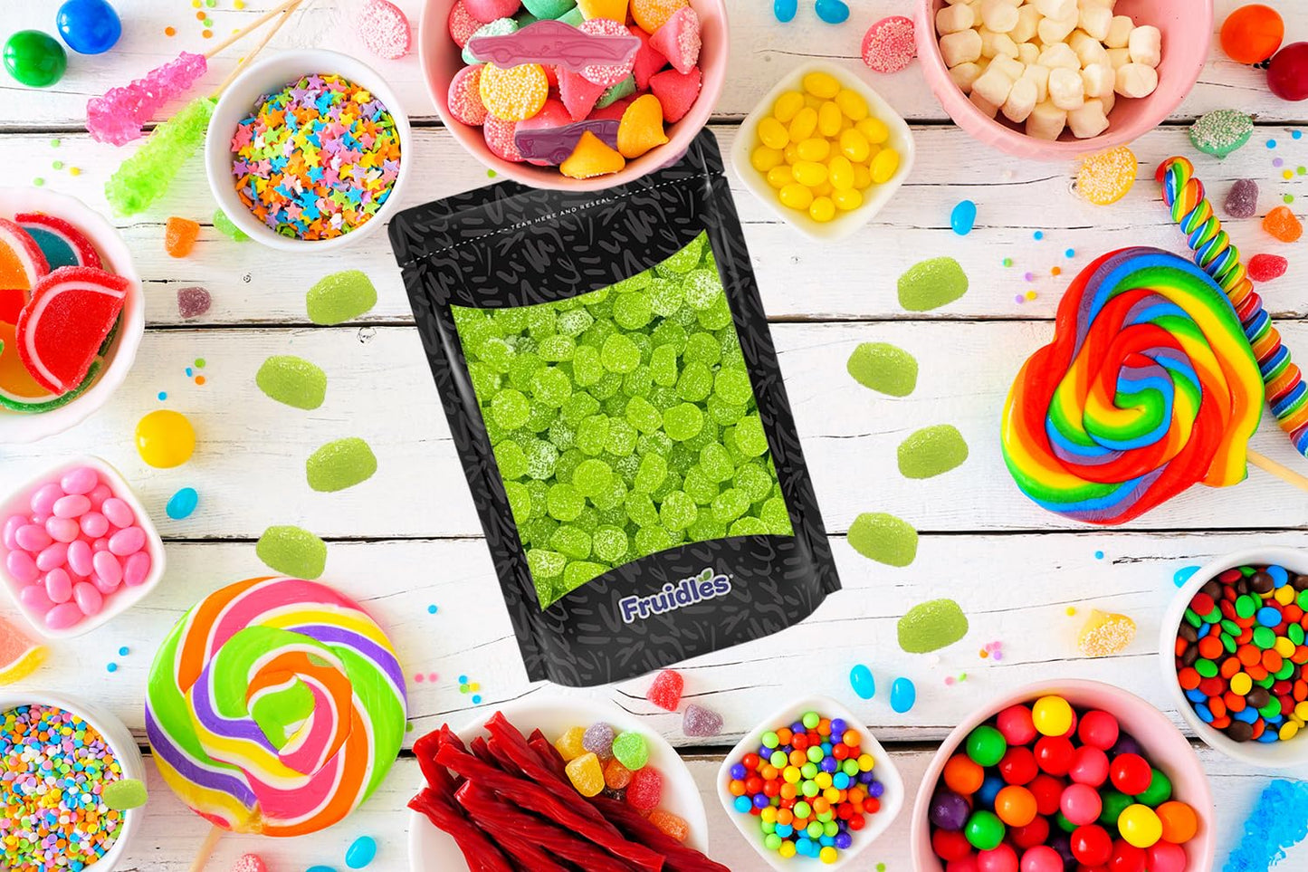Fruidles Sour Apple Gummy Drops, Green Cherry Gummies, 8 Ounce, Pack of 1