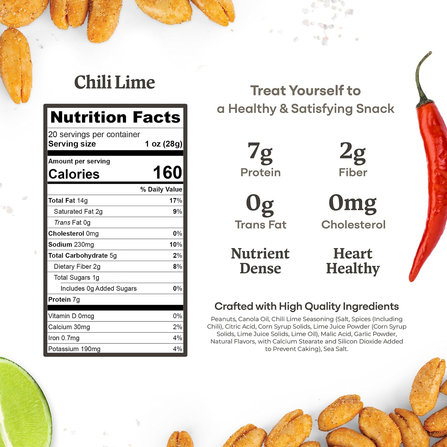 Belmont Peanuts Gourmet Chili Lime Virginia Peanuts, 20 Oz (1 Pack) – Simple Ingredients, No Preservatives, 7G Protein – A Premium, Citrusy, Spicy, Salty, Crunchy, Hand Seasoned Snack