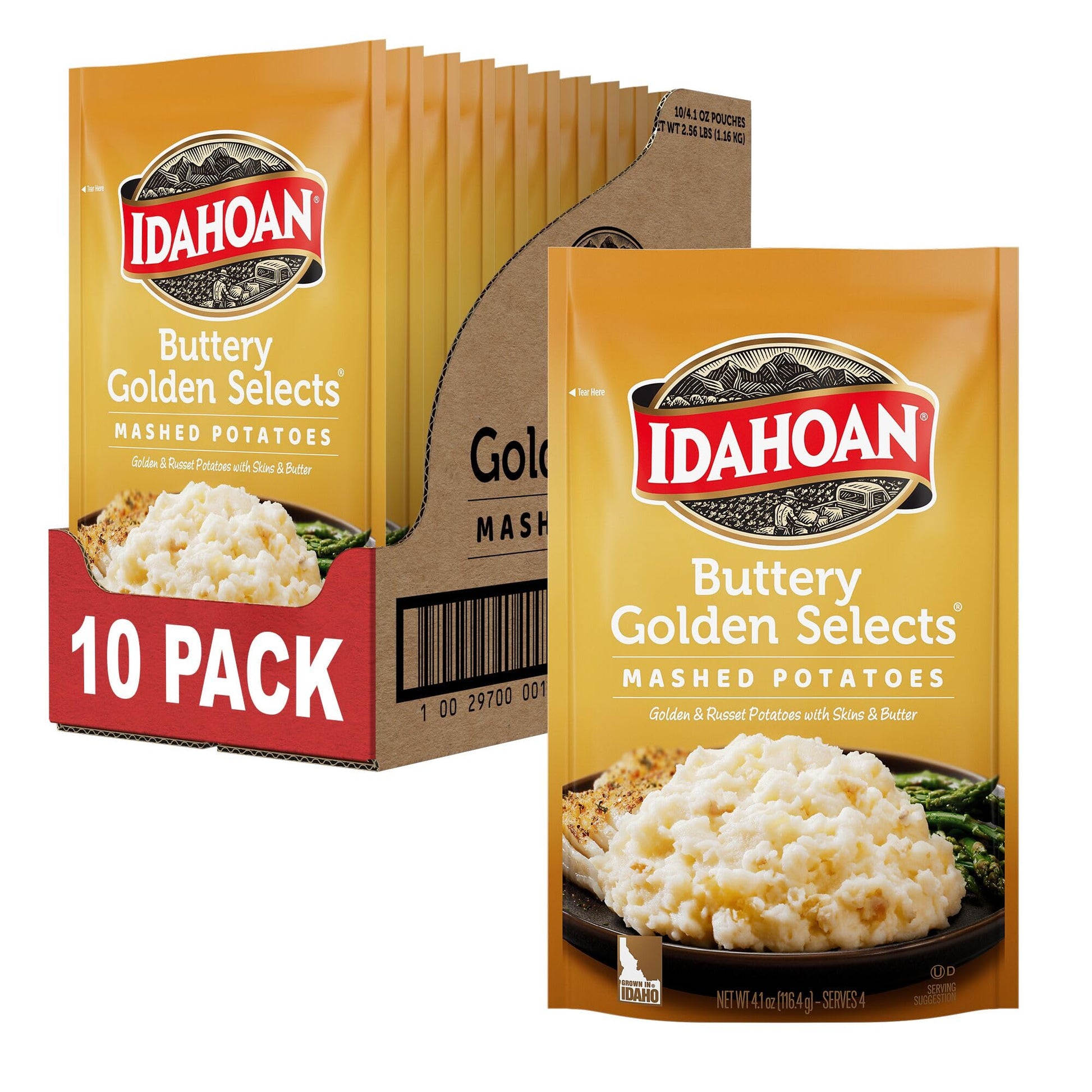 Idahoan Buttery Golden Selects Mashed Potatoes, Naturally Gluten-Free, 100% Real Idaho Potatoes, 4 servings per bag, 4.1 ounce (