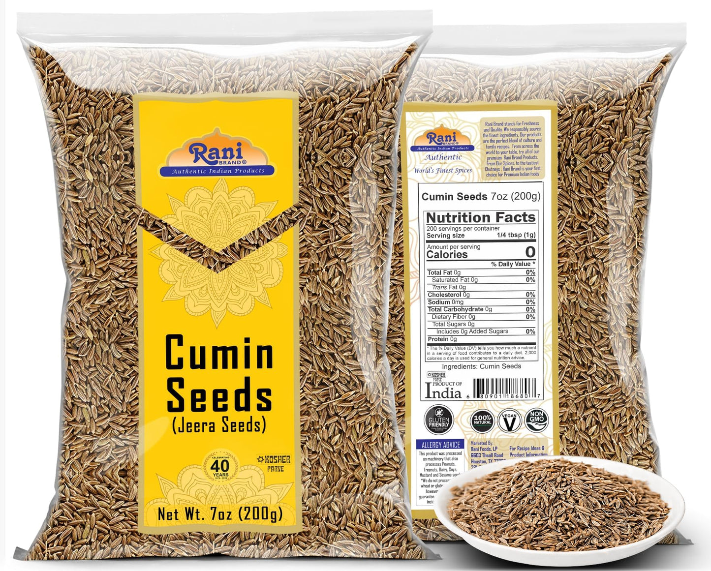 Rani Cumin Seeds Whole (Jeera) Spice 7Oz (200G) ~ All Natural | Gluten Friendly | Non-Gmo | Vegan | Indian Origin