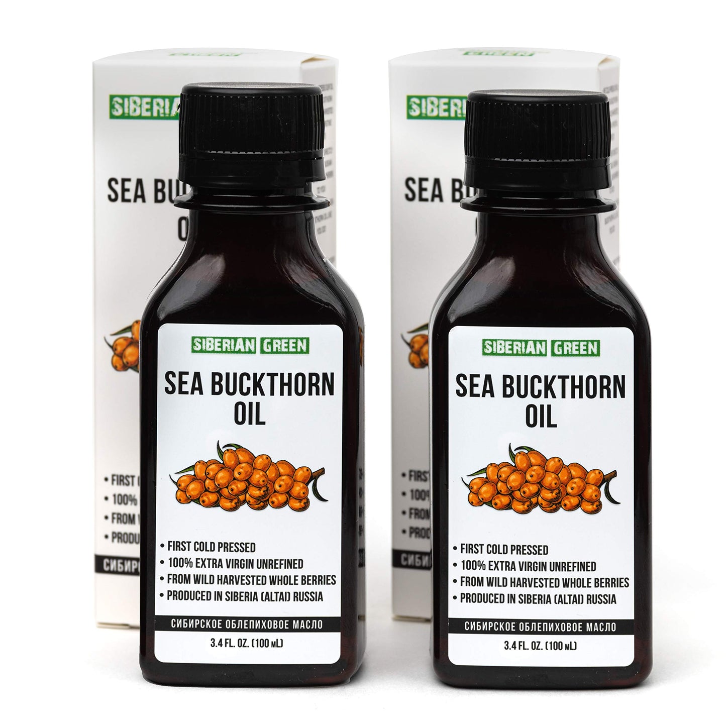 2 Pack - Siberian Sea Buckthorn Seed Oil | 100% Natural Extra Virgin Cold Pressed 2x100 ml / 6.8 fl oz (2 bottles) | Unrefined R