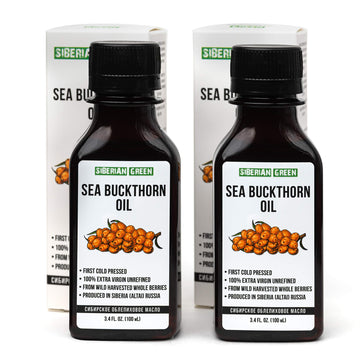 2 Pack - Siberian Sea Buckthorn Seed Oil | 100% Natural Extra Virgin Cold Pressed 2x100 ml / 6.8 fl oz (2 bottles) | Unrefined R