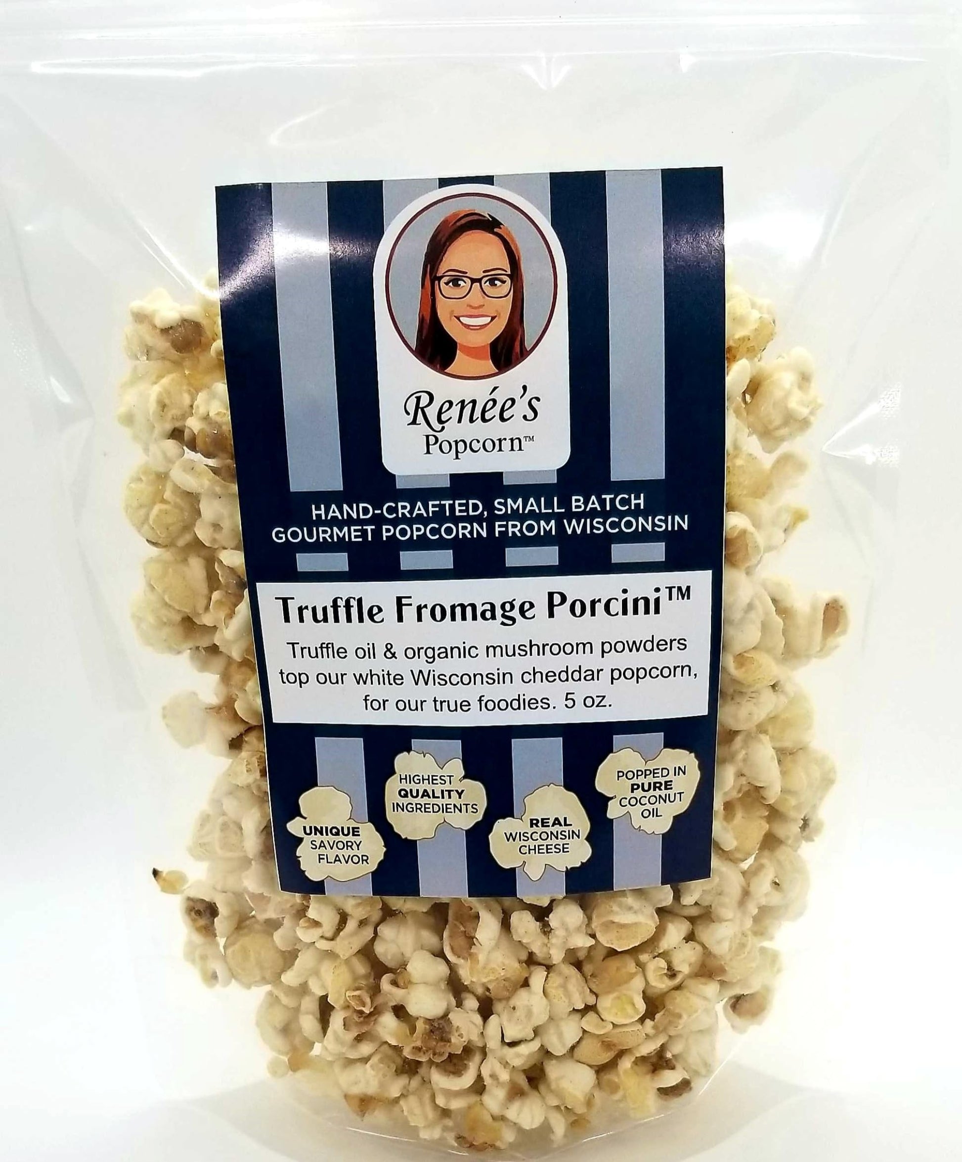 Ren  es Truffle Fromage Porcini Gourmet Popcorn -Wisconsin white cheddar popcorn, truffle oil, truffle salt, wild and porcini mu