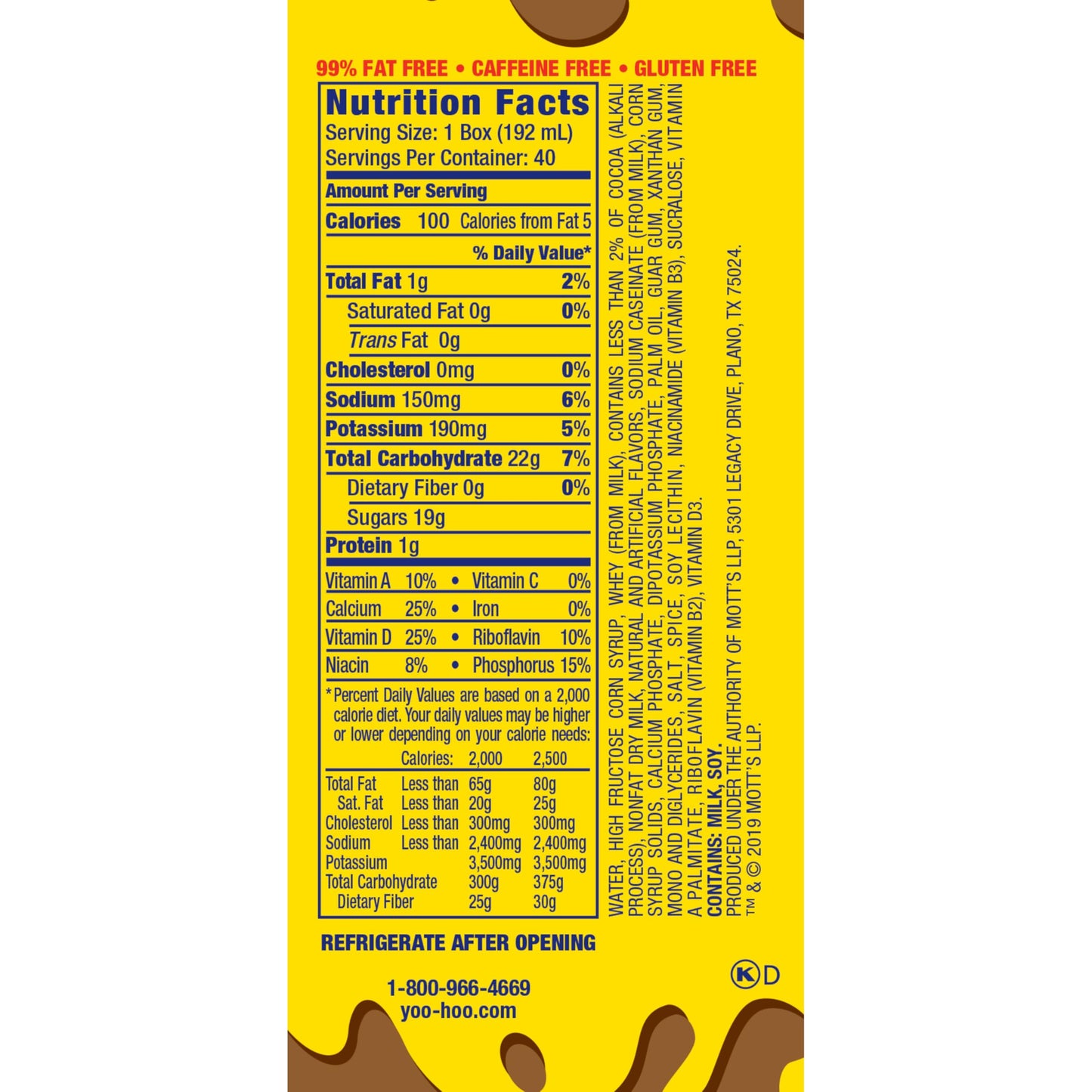 Yoo-hoo Chocolate Flavored Drink  6.5 fl oz Boxes 40 Pack  Ready to Drink  Caffeine-Free  99% Fat-Free  High in Calcium & Vitamin D