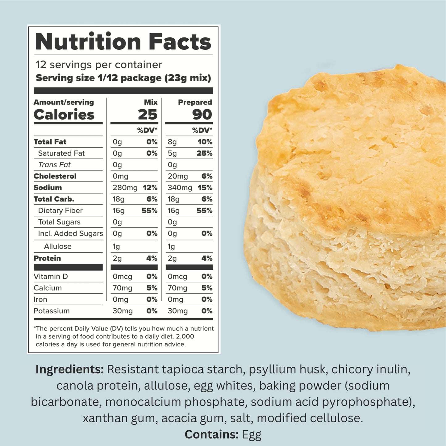 Keto Biscuit Zero Carb Mix - Keto And Gluten Free Biscuit Baking Mix - 0G Net Carbs Per Biscuit - Sweetened With Allulose - No E