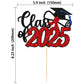 Gyufise 1 Pack Red Class Of 2025 Cake Topper Glitter Congrats Grad Cap Cake Pick 2025 Graduation Theme Party Cake Decorations
