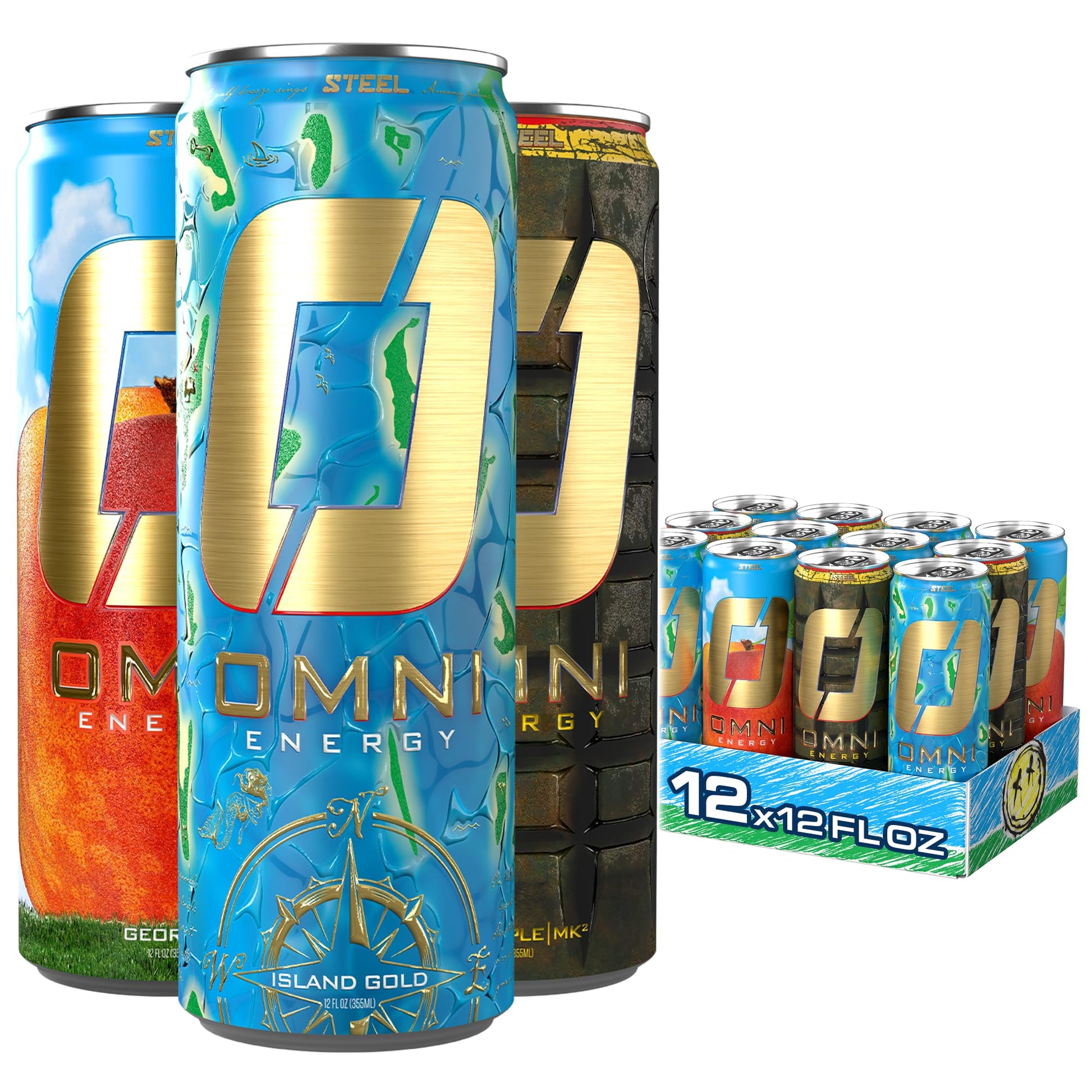 Steel Supplements OMNI Energy Drink - Sugar-Free, Low Calorie, 200mg Caffeine, 12 Oz, Pack of 12