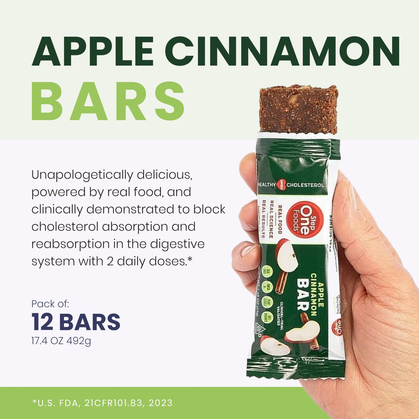 Step One Foods Apple Cinnamon Bars, Heart Healthy Snack Plant Sterols, Omega 3S And Dietary Fiber Gluten Free, Non-Gmo, Vegan, Fruit And Nut Granola Bars (12 Pack)