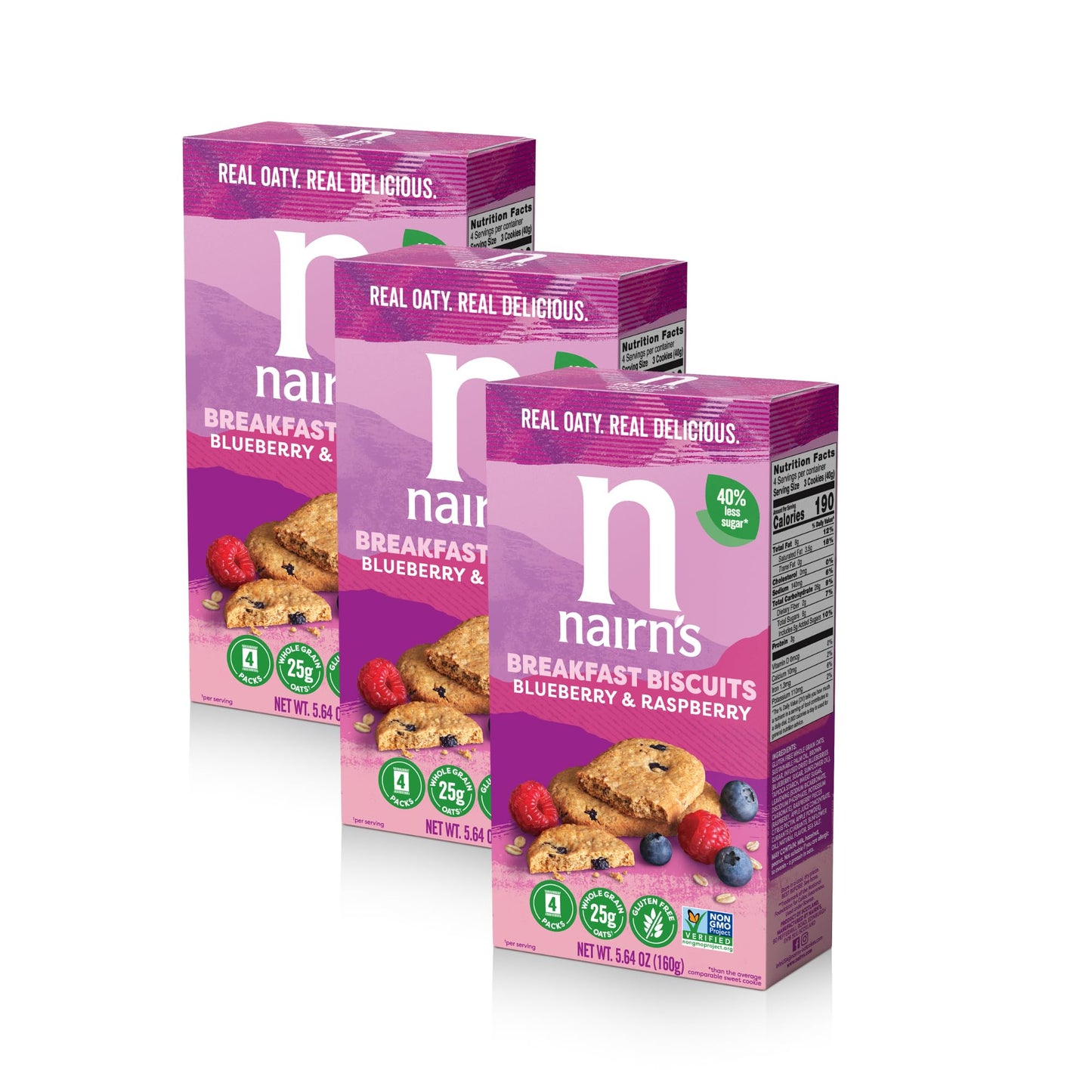 NairnS Gluten-Free Blueberry And Raspberry Breakfast Biscuits - Healthy  Tasty  High Fiber  Non-Gmo  No Artificial Colors  Flavors  Or Preservatives  Safe For Celiacs  5.64Oz (Pack Of 3)