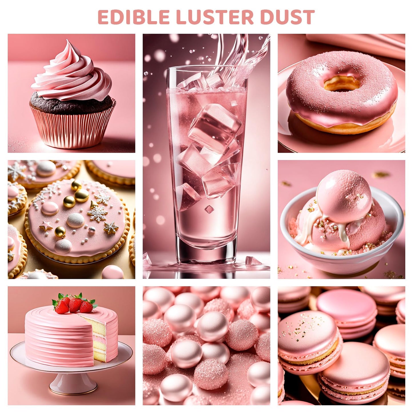 Cherrysea Luster Dust Edible Shimmer Powder - 15g/Bottle, Rose Gold, Food Grade Coloring for Cakes, Cocktails, Cookies, Fondant