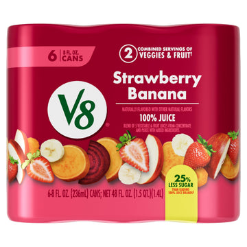 V8 Strawberry Banana 100% Fruit And Vegetable Juice, 8 Fl Oz Can (6 Pack)