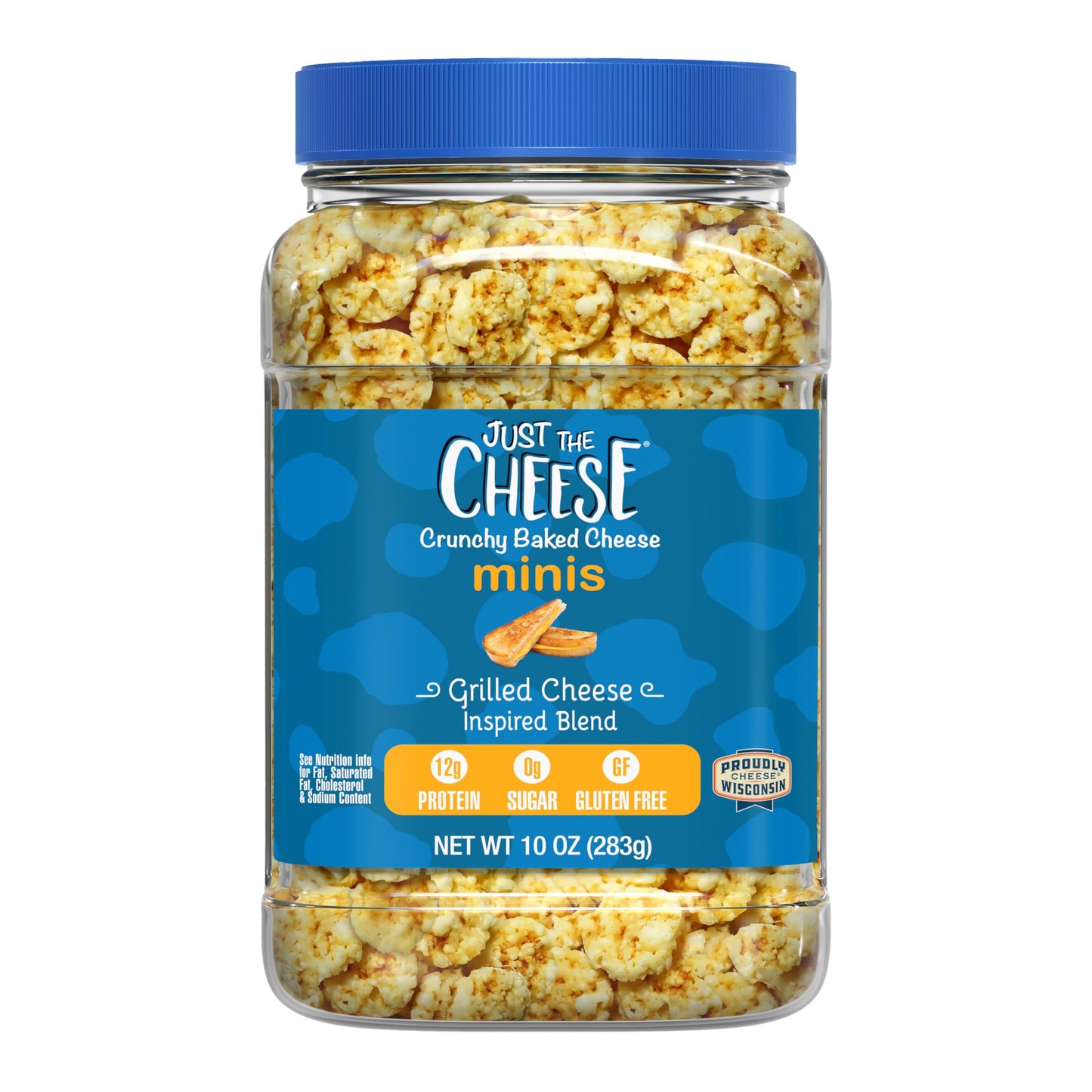 Just the Cheese Minis - Grilled Cheese Crisps  10 oz Jar  Delicious Low-Carb Lifestyle Protein Chips  High-Protein  Gluten-Free Crisps  Keto-Friendly  Zero Sugar  Perfect Snack for mature-themeds