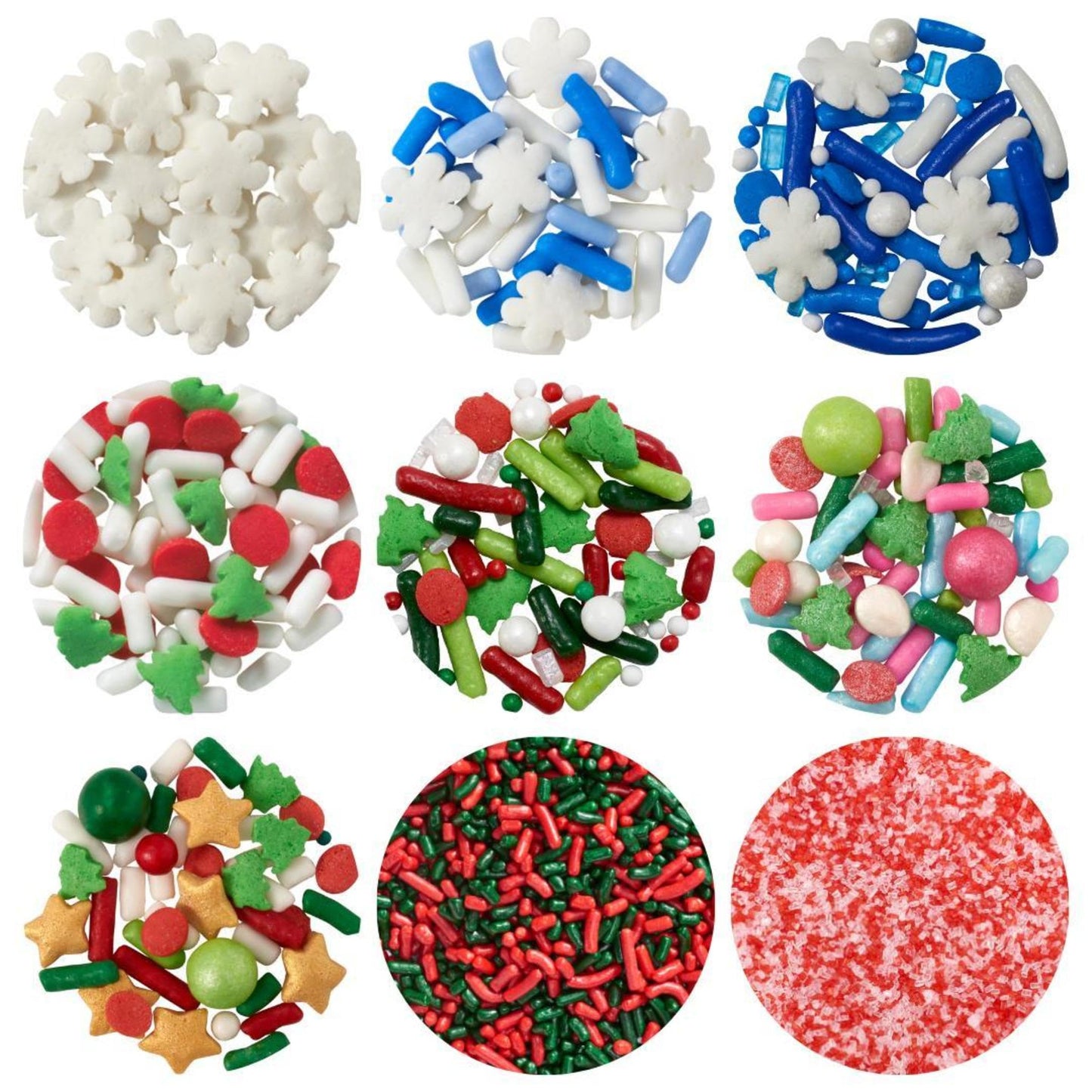DECOPAC Red and White Peppermint Crystals, Festive Candy Sprinkles, 33oz, Fancy Sprinkles in Handheld Container, Edible Christma