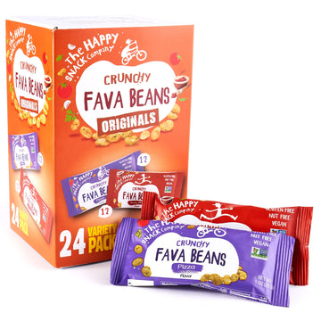 The Happy Snack Company Fava Beans Variety Pack 24 x 1 oz (Smoky BBQ Flavor and Pizza Flavor).Gluten free. Nut free. Dairy free.