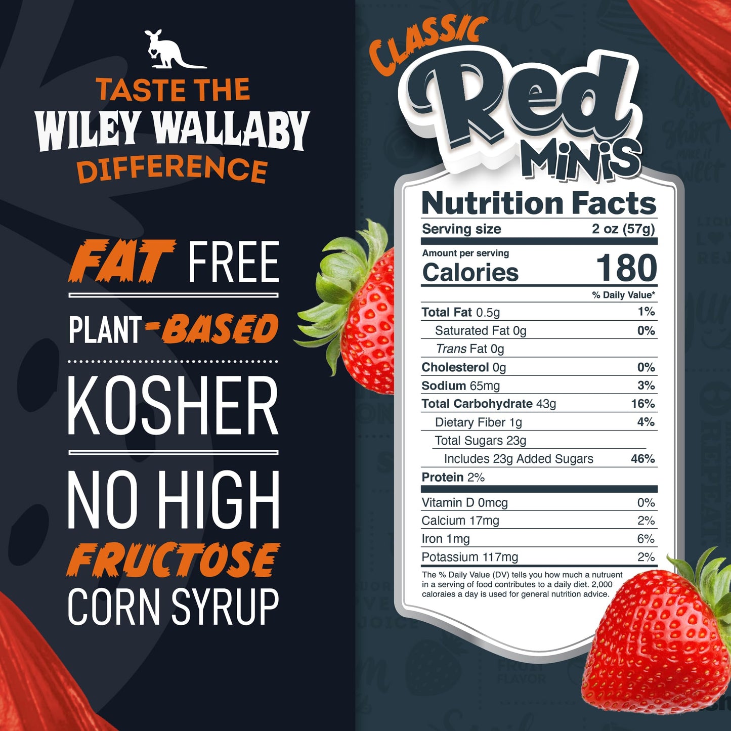 Wiley Wallaby Classic Red Mini Licorice Bites 2.0 Ounce Gourmet Soft & Chewy Australian Strawberry Licorice Candy Bags, 18 Pack
