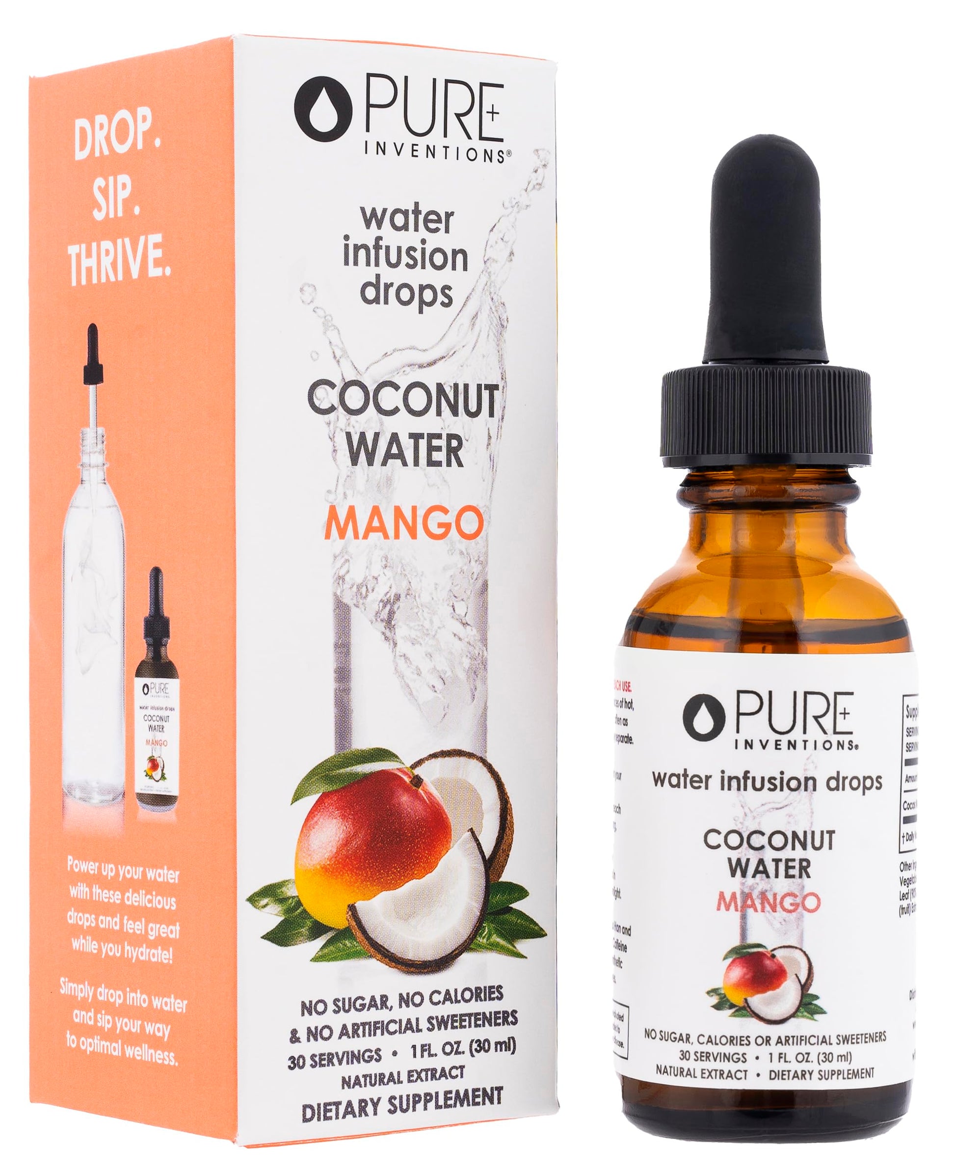 Pure Inventions Coconut Water Enhancer Drops - Mango Flavor - No Sugar, 1 Fl Oz