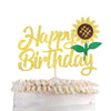 YCTHUNFISH Happy Birthday Cake Topper Glitter Sunflower Decoration for Kids Parties, Summer Baby Showers, 1 Pack