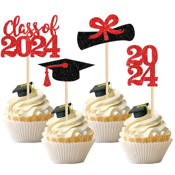 36 Pcs 2024 Graduation Theme Cupcake Toppers Glitter Class Of 2024 Graduation Cap Diploma Cupcake Picks 2024 Graduation Theme Pa