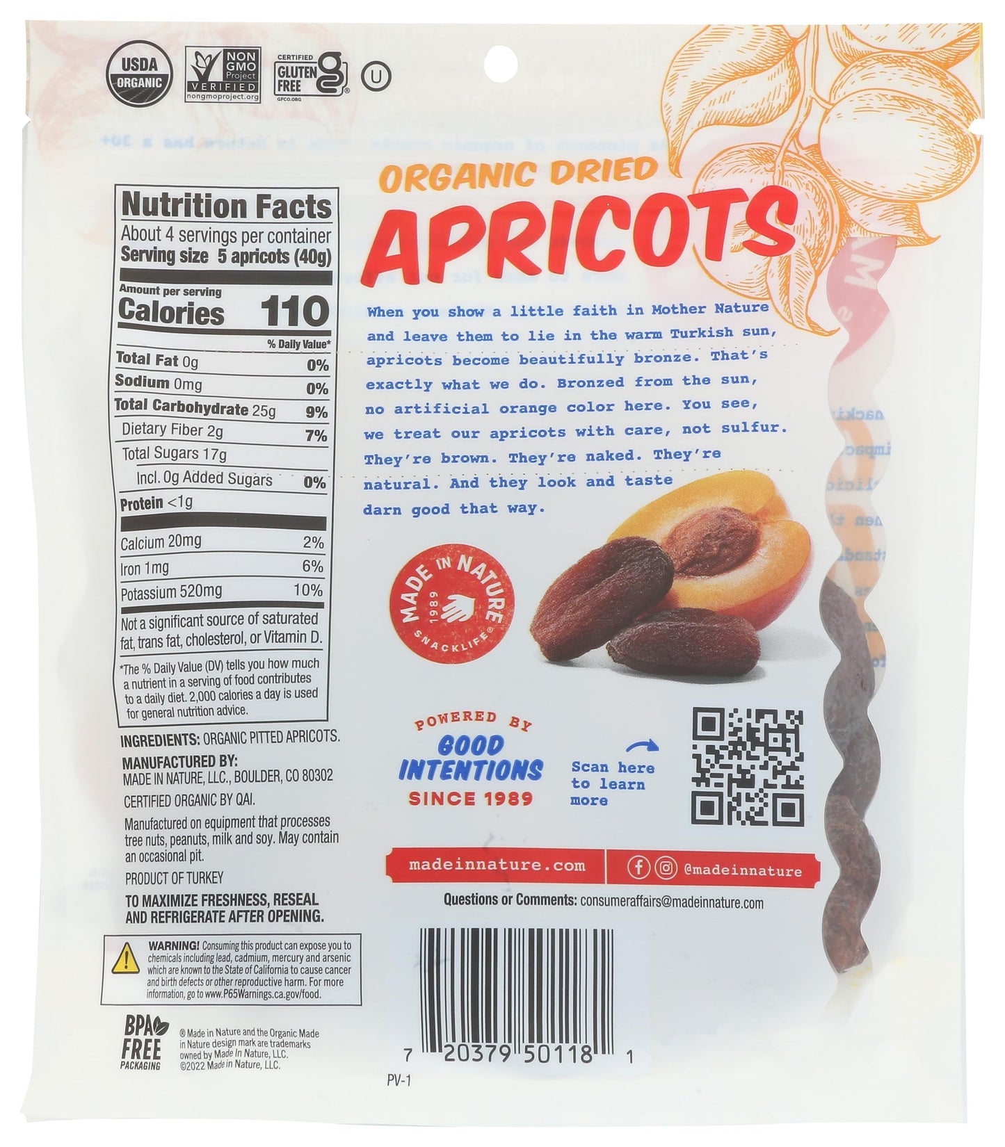 Made In Nature Organic Dried & Unsulfured Apricots, 6 Oz