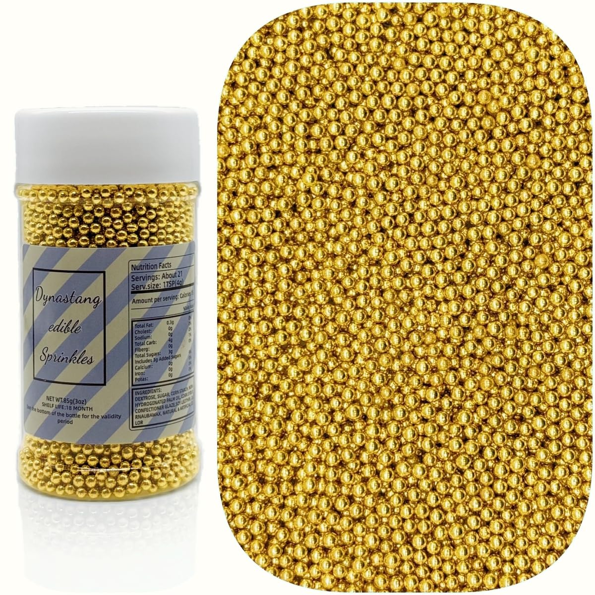 Dynastang 2mm Super Gold Pearls Sprinkles Edible Pearls Cake Decorating Stars Cake Decorations Cupcake Toppers Cookie Decorating