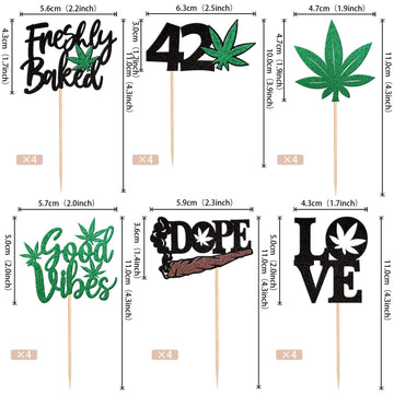 ZHUOWEISM Cupcake Toppers, 24 PCS Bamboo Glitter Leaves for Birthday Party, Design 2