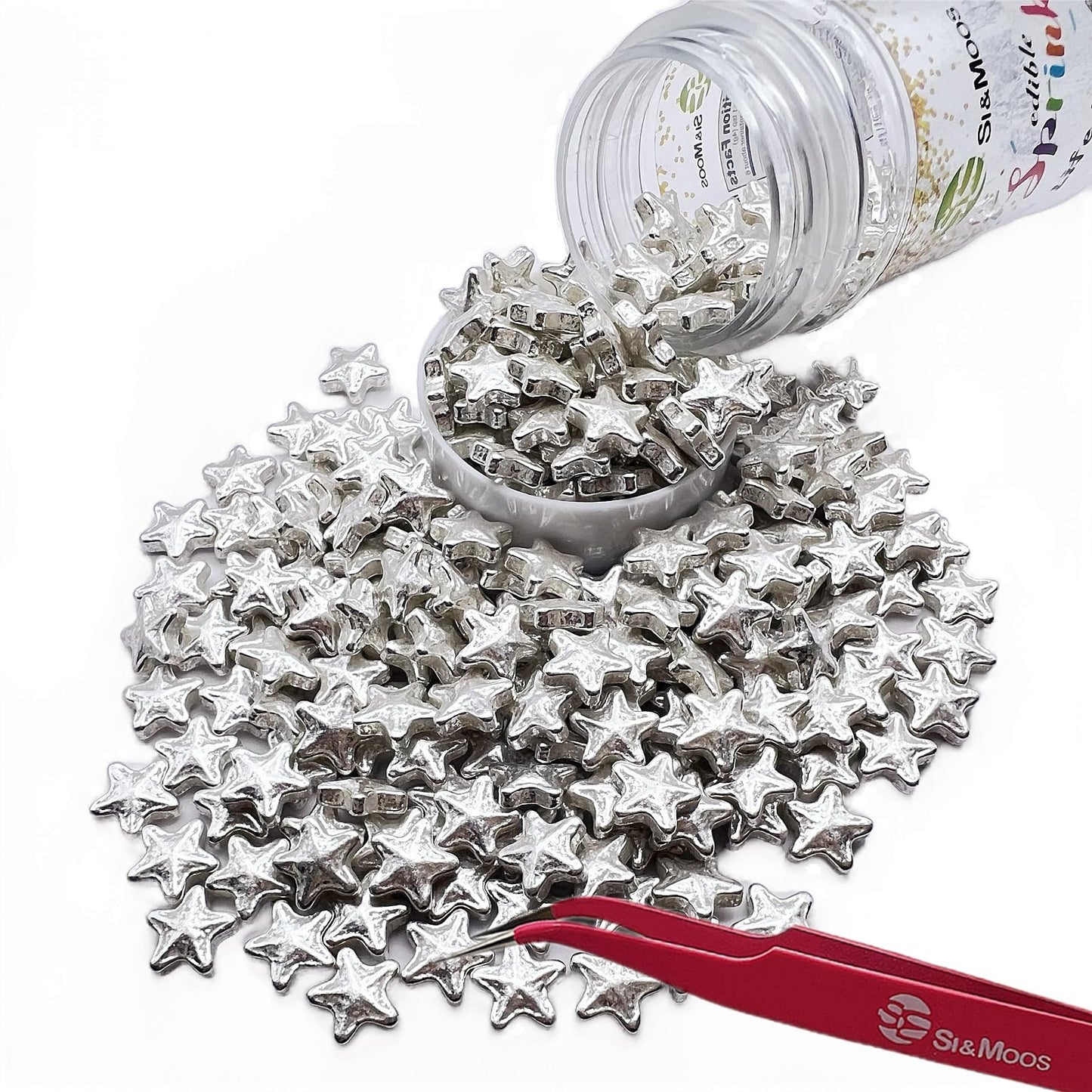 Se Si&Moos Edible Silver Star Sprinkles Edible Silver Stars For Cake Decorating Silver Edible Stars Silver Sprinkles Large Star