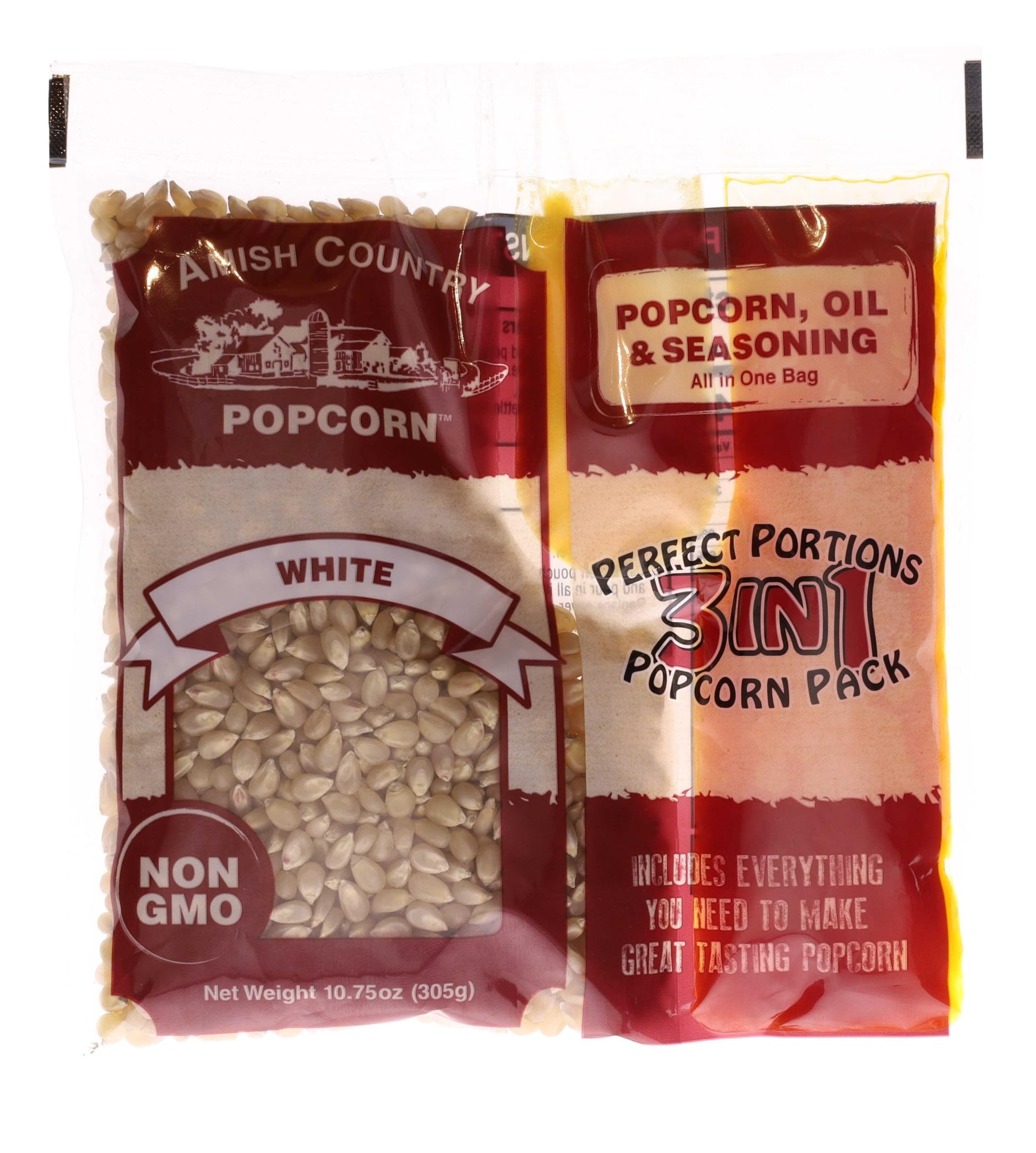 Amish Country Popcorn All-In-One Kernel Packs Hulless Popcorn Oil & Salt 10.75 oz Pack of 24