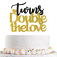 Talorine Twins Double The Love Cake Topper, Gold Black Glitter, Cardboard