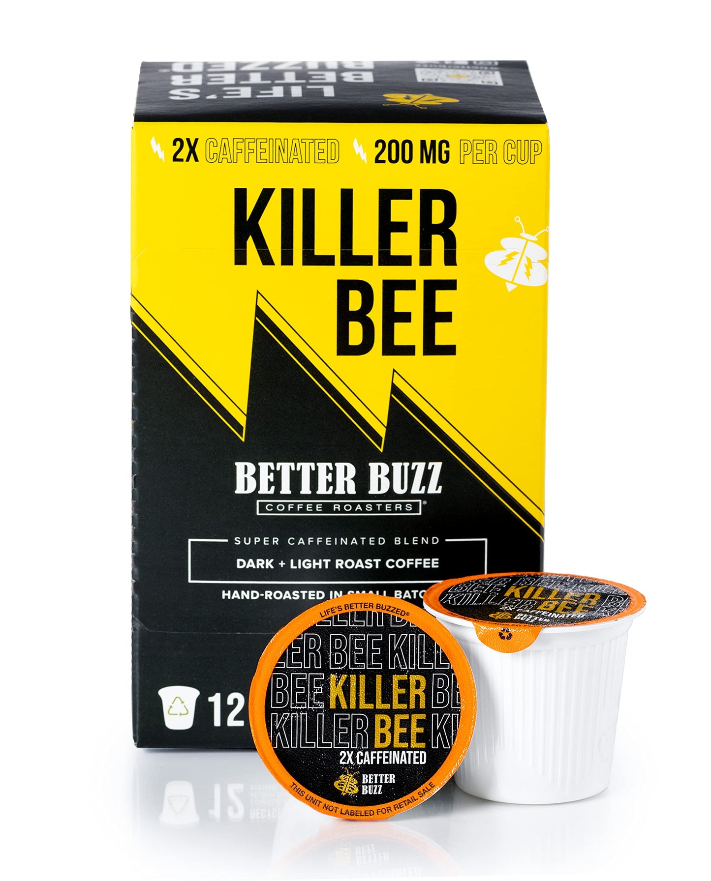 Better Buzz Coffee Pods, Super Caffeinated Dark Roast Blend, 12 Count, K-Cup Compatible, Recyclable, Small Batch Roasted