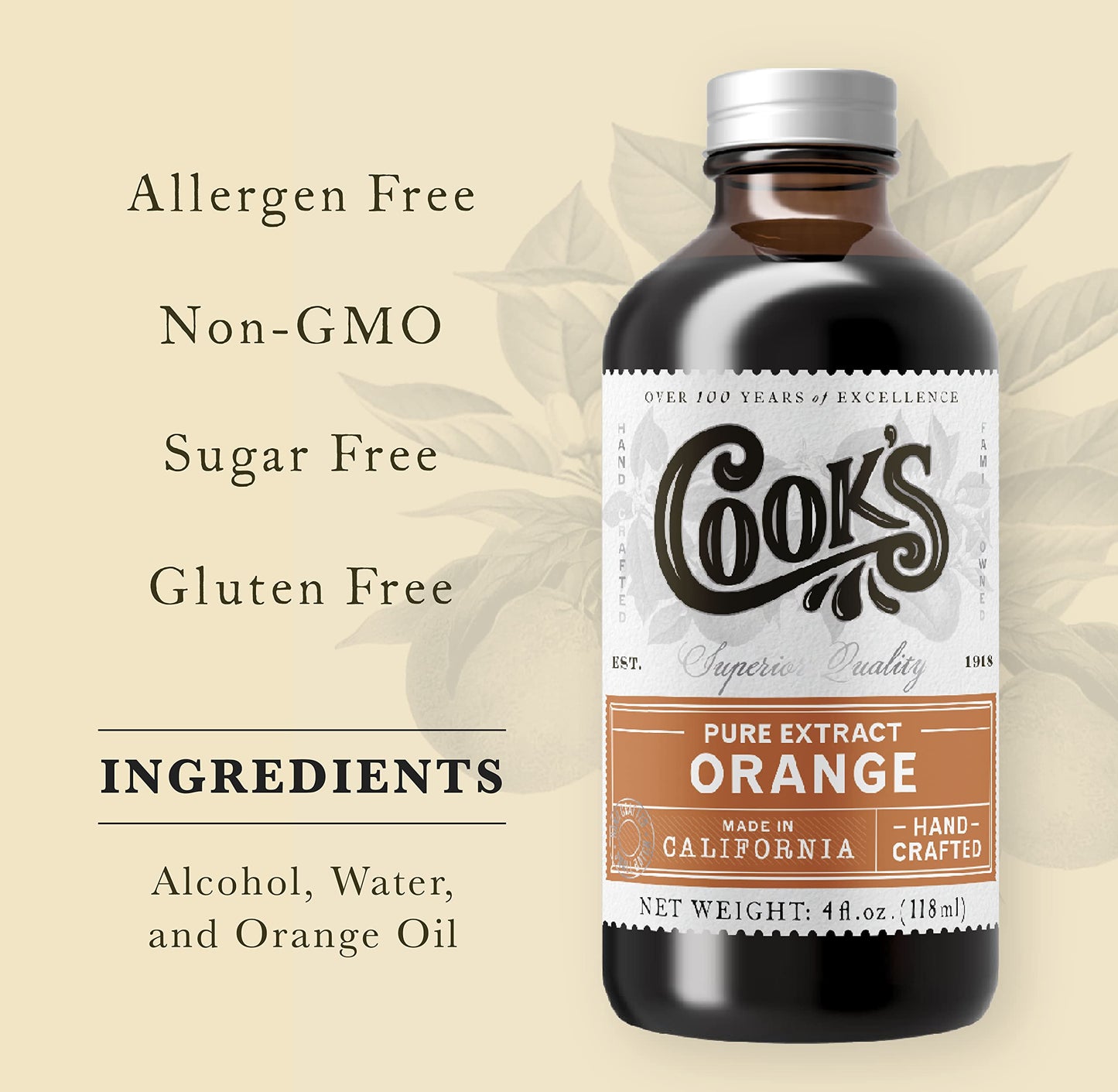 Cook'S Pure Orange Extract From Florida Oranges | For Ice Cream, Cakes, Breads, Cookies And Drinks, 8 Oz