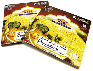 Rani Pappadums (Indian Lentil Wafer Snack) Red Chilli Papad 7oz (200g) Approximately 15pc, 7 inches, Pack of 2 ~ All Natural | G
