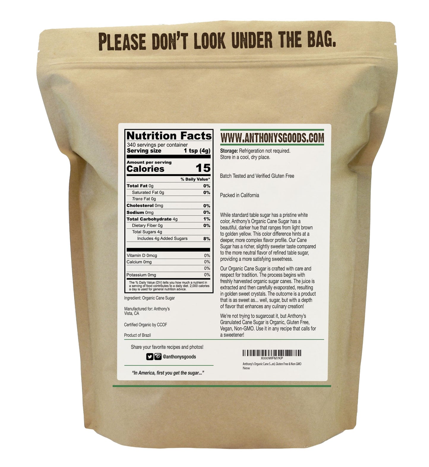 Anthonys Organic Cane Sugar, 3 lb, Granulated, Gluten Free & Non GMO (Pack of 2)