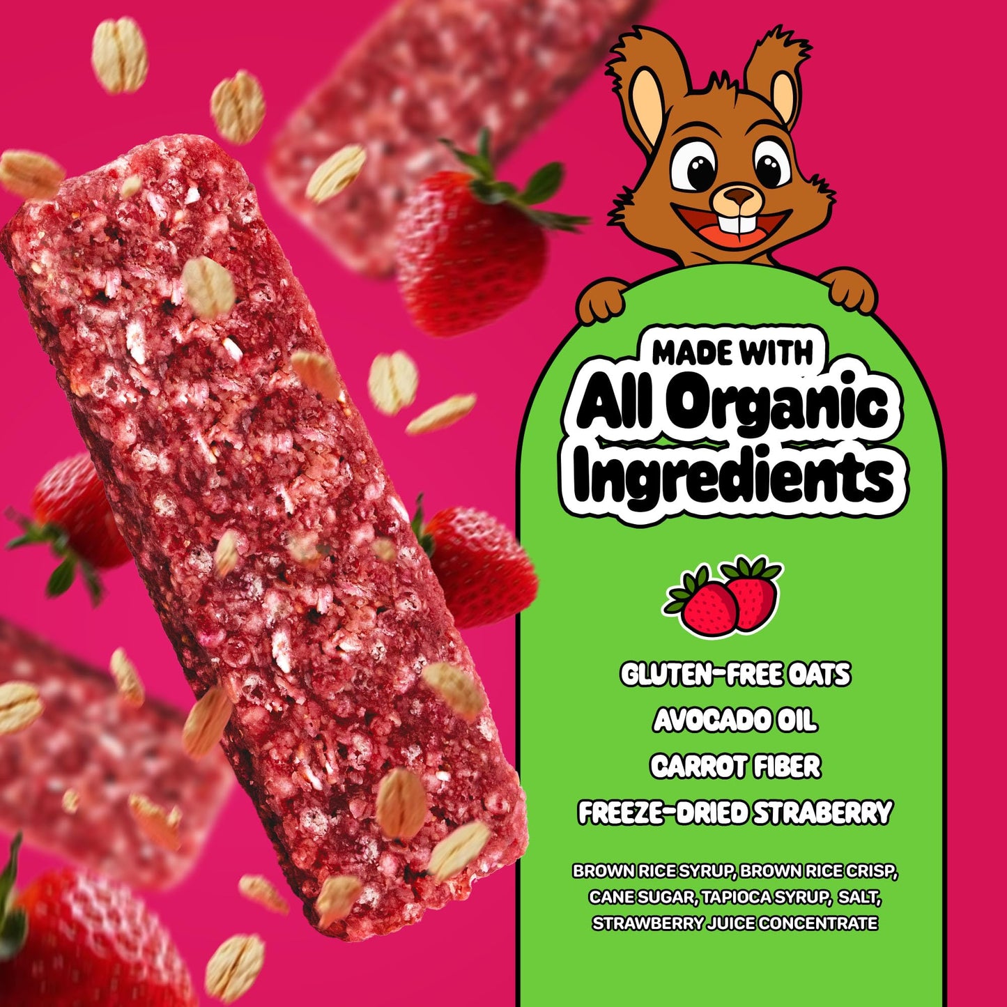 Snakkidz Organic Chewy Granola Bar - Allergen Free, Low Sugar, Made with Avocado Oil, 15 Bars, Strawberry Flavor