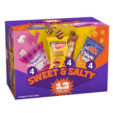 Keebler Sweet & Salty Mix, Keebler Fudge Stripes, Mothers Circus Animals, Utz Mini Cheese Balls, 1 Oz. (Pack of 12)