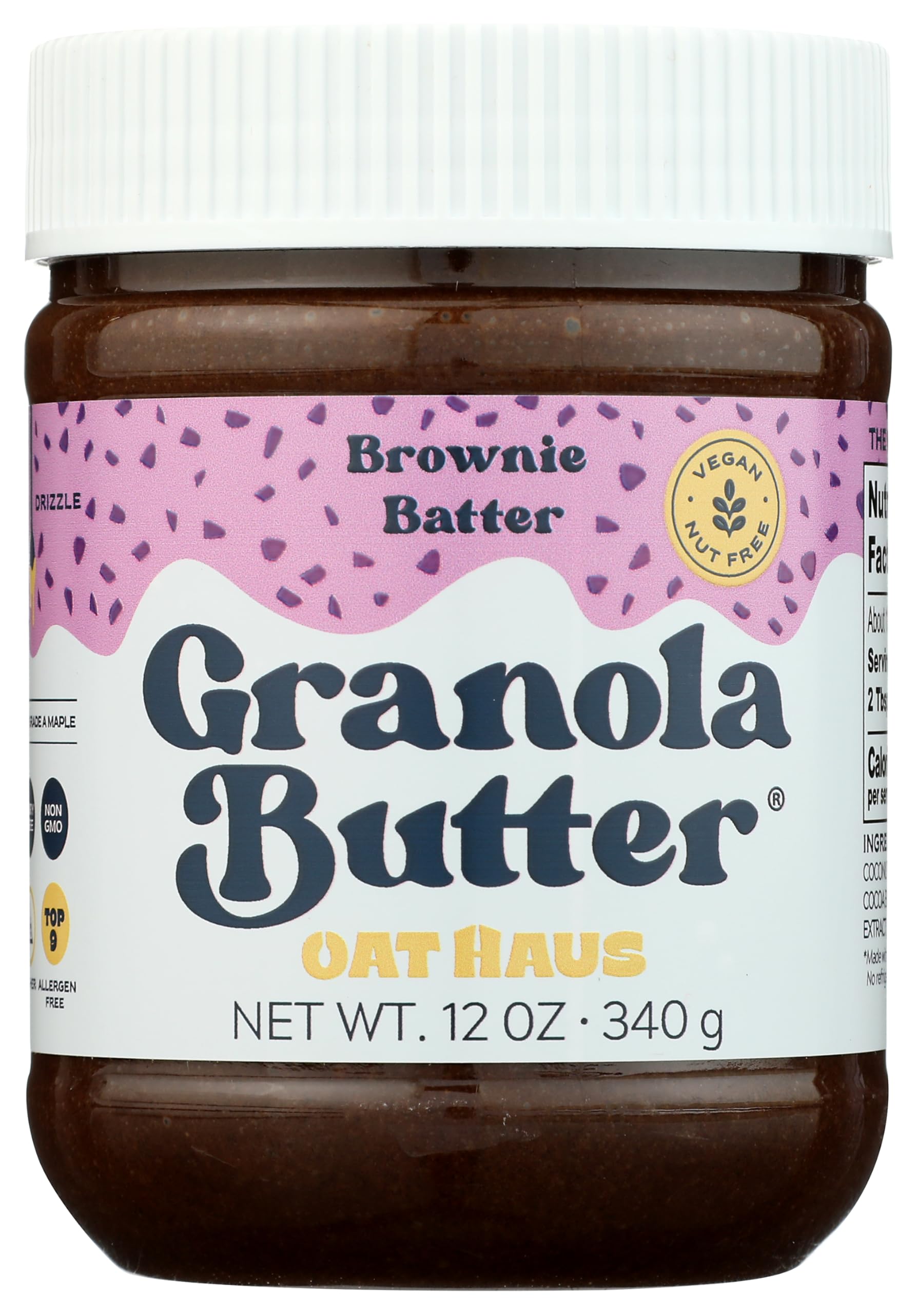 Oat Haus Brownie Batter Granola Butter - Peanut-free, Almond (Tree-Nut) Free, Vegan, Gluten-Free, & School-Safe, Chocolate Sprea