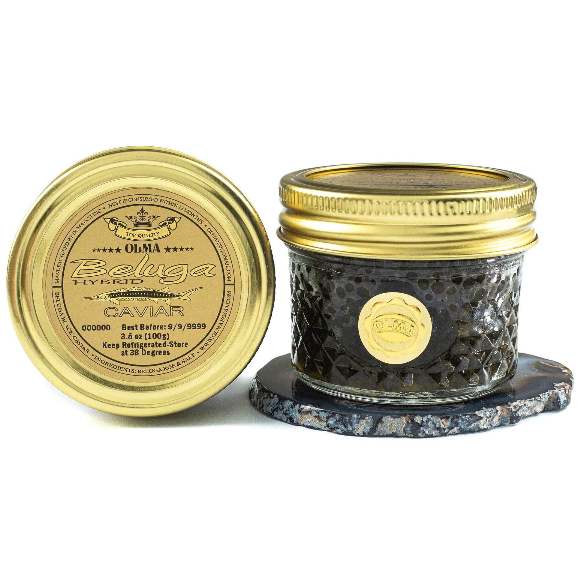 OVERNIGHT SHIPPING - OLMA Beluga Hybrid Black Caviar from Italy - Rated Top Caviar in the World - 3.5 oz / 100 g