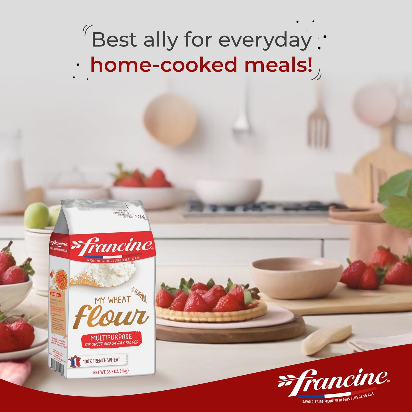 Francine Farine De Ble Tous Usages - French All Purpose Wheat Flour - 2.2 Lbs (1 Pack Of 4)