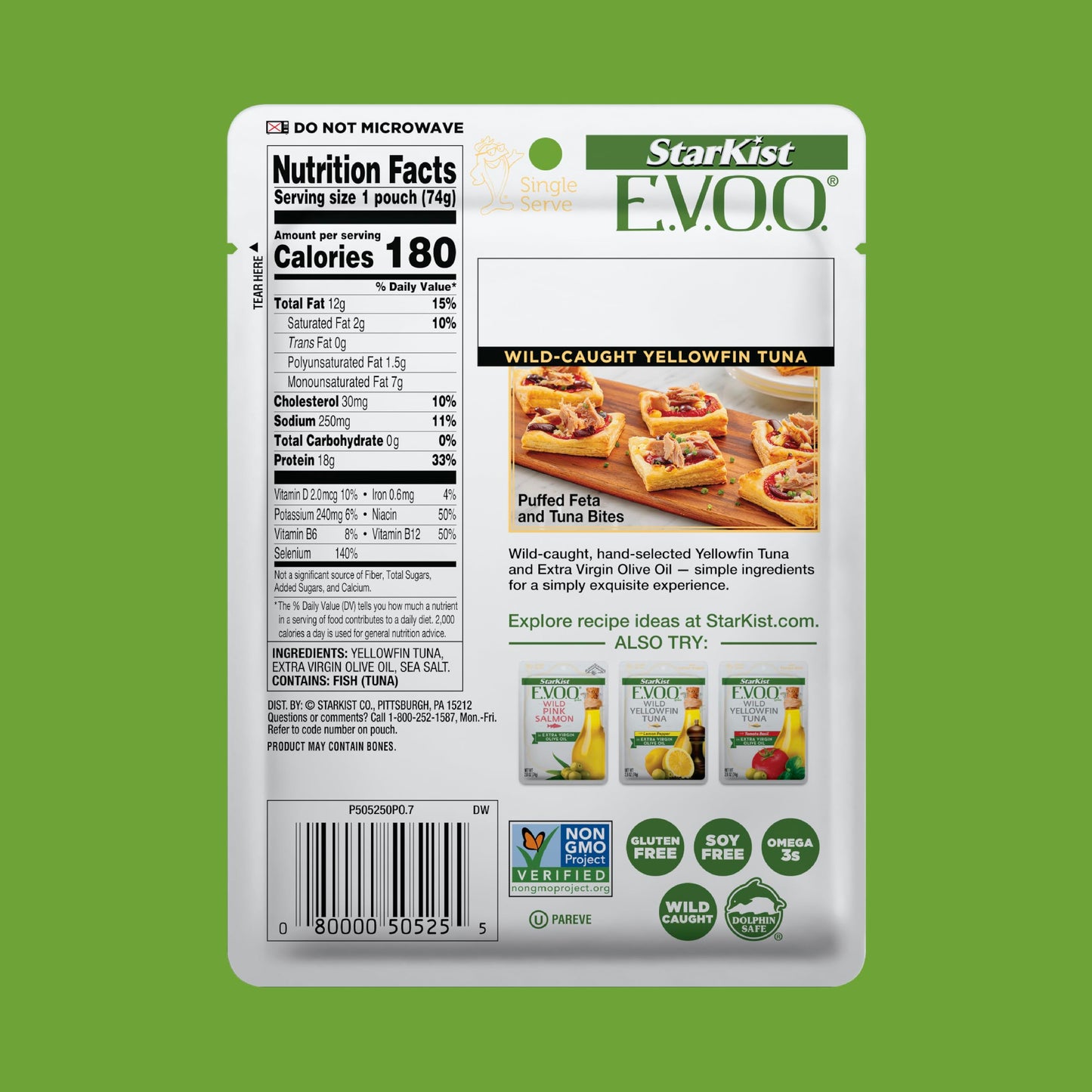 Starkist E.V.O.O. Yellowfin Tuna In Extra Virgin Olive Oil, Single Serve Pouch, 2.6 Oz
