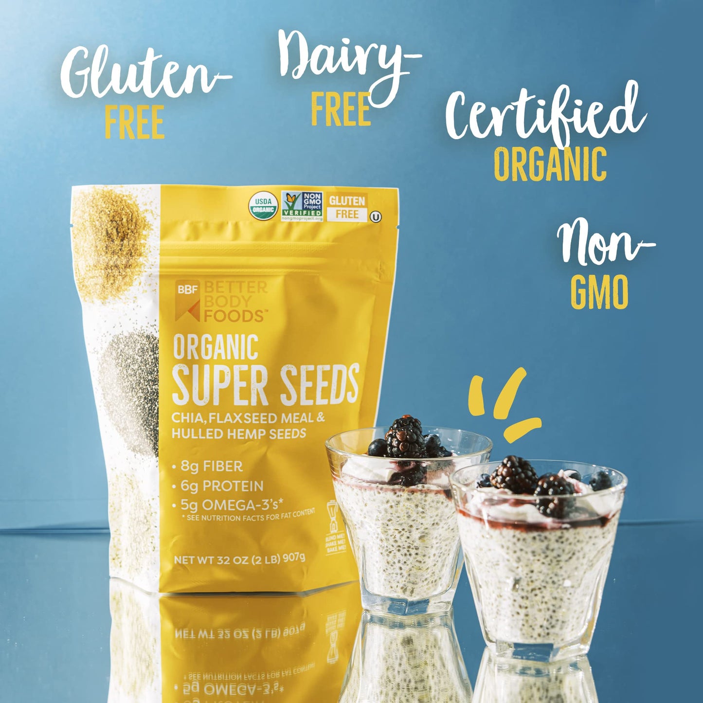 Betterbody Foods Superfood Organic Super Seeds - Chia Flax & Hemp Seeds, Blend Of Organic Milled Flax Seed Organic Hemp Hearts, Add To Smoothies Shakes & More, 2Lb, 32 Oz