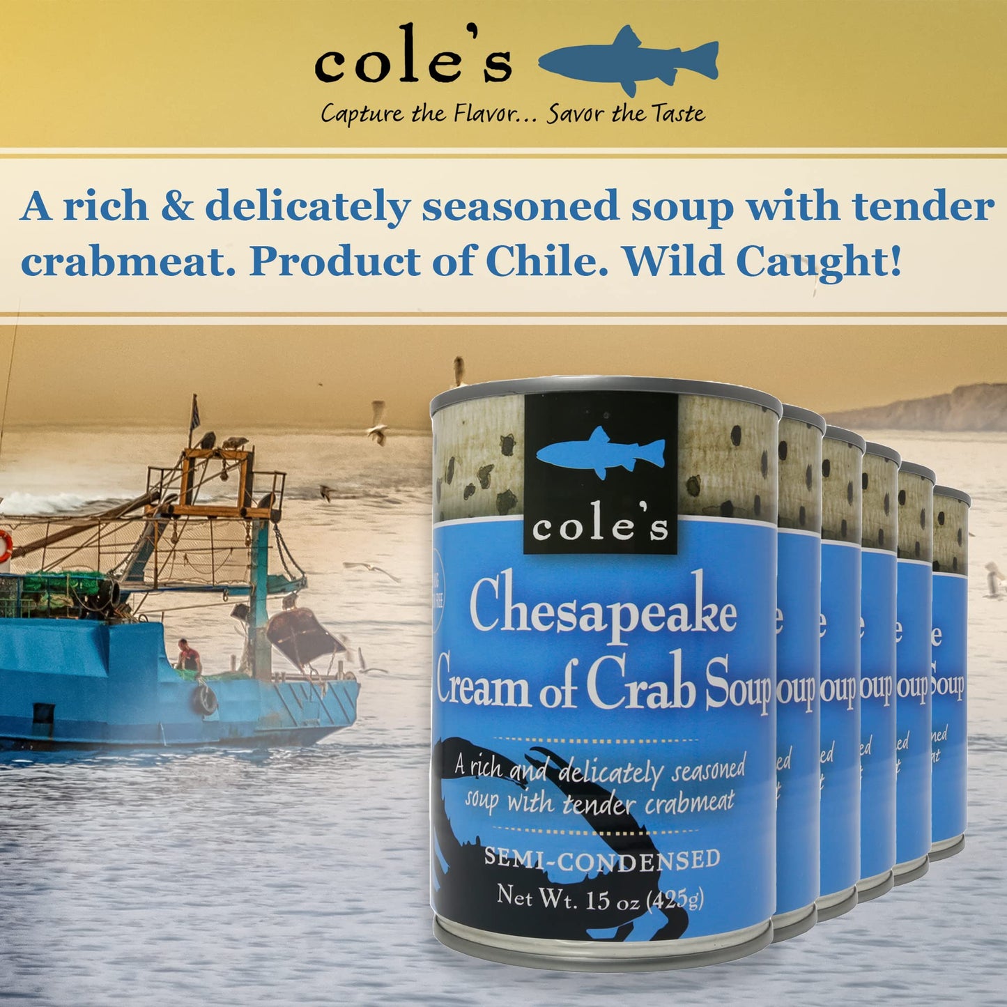Coles - Pack Of 6 Chesapeake Cream Of Crab Soup - Premium Canned Fresh Crab Meat & Nutritious Semi Condensed And Gluten-Free Bis