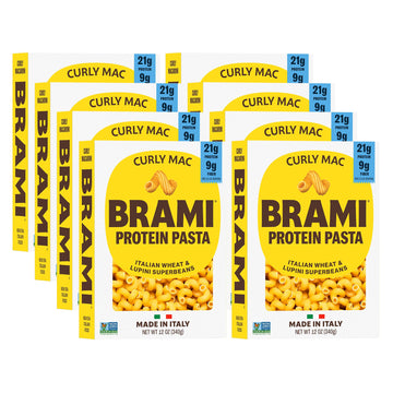 Brami Pasta | Made With Semolina Wheat & Lupini Beans | High Protein & Fiber, Low Carb Healthy Pasta |Curly Mac 12 Oz Pack Of 8