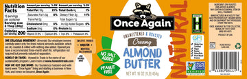 Once Again Natural Creamy Almond Butter, 16Oz - Roasted - Salt Free, Unsweetened - Gluten Free Certified, Peanut Free, Vegan, Ko