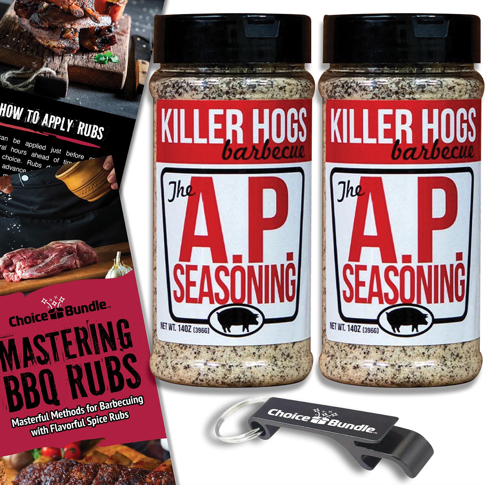 Removeer Hogs Ap Seasoning All Purpose Top-Grade Barbecue Rub 2 Pk (28 Oz) + Bbq Guide & Bottle Opener (4 Items)!