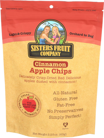 Sisters Fruit Company Apple Chips, Cinnamon Apple, All Natural, Gluten-Free, Fat-Free (Contains Six 2.25 Oz. Bags)