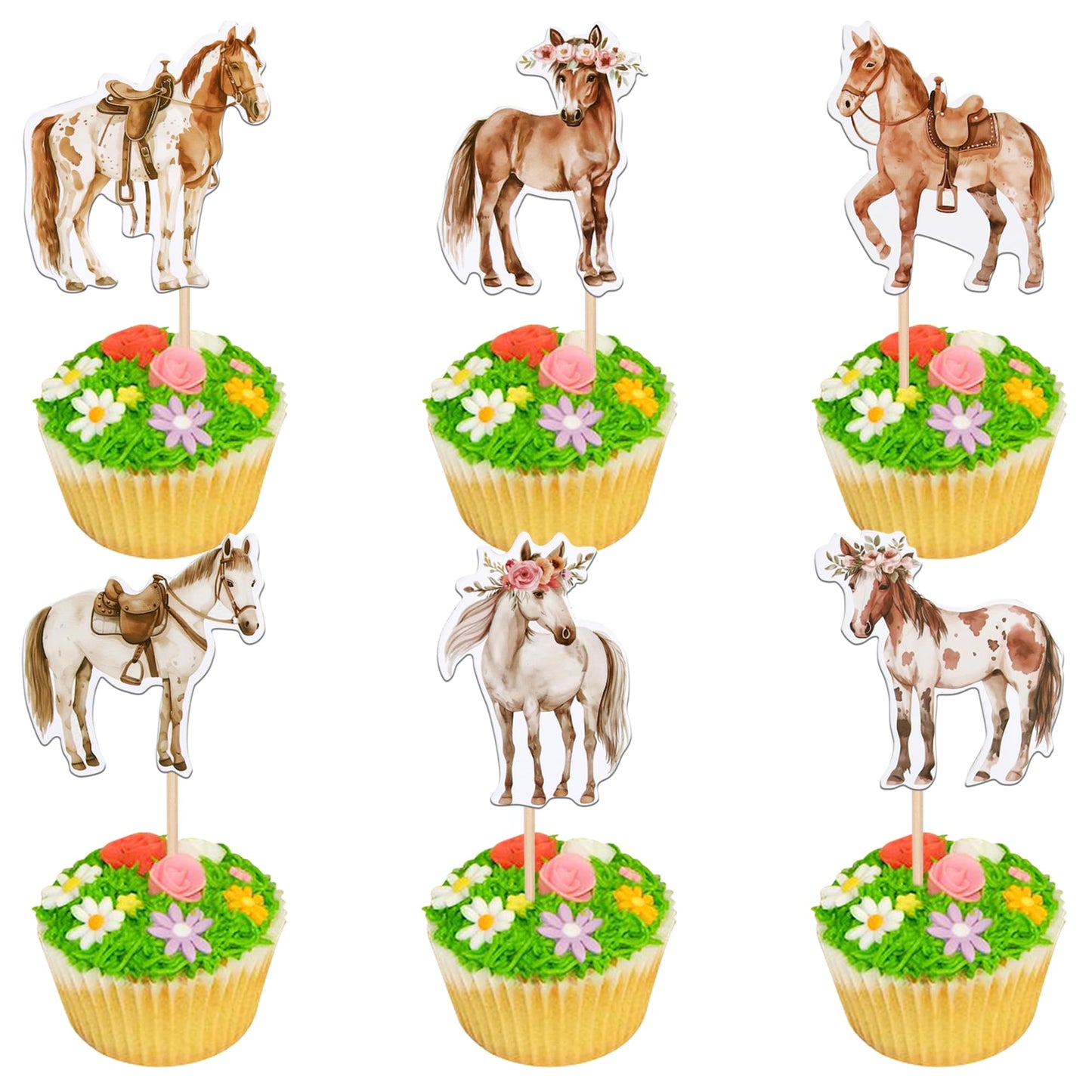 36 PCS Horse Cupcake Toppers Assembled Animal Horse Cupcake Picks Rquestrain Horse Racing Cupcake Decoration for Wild Horse Raci