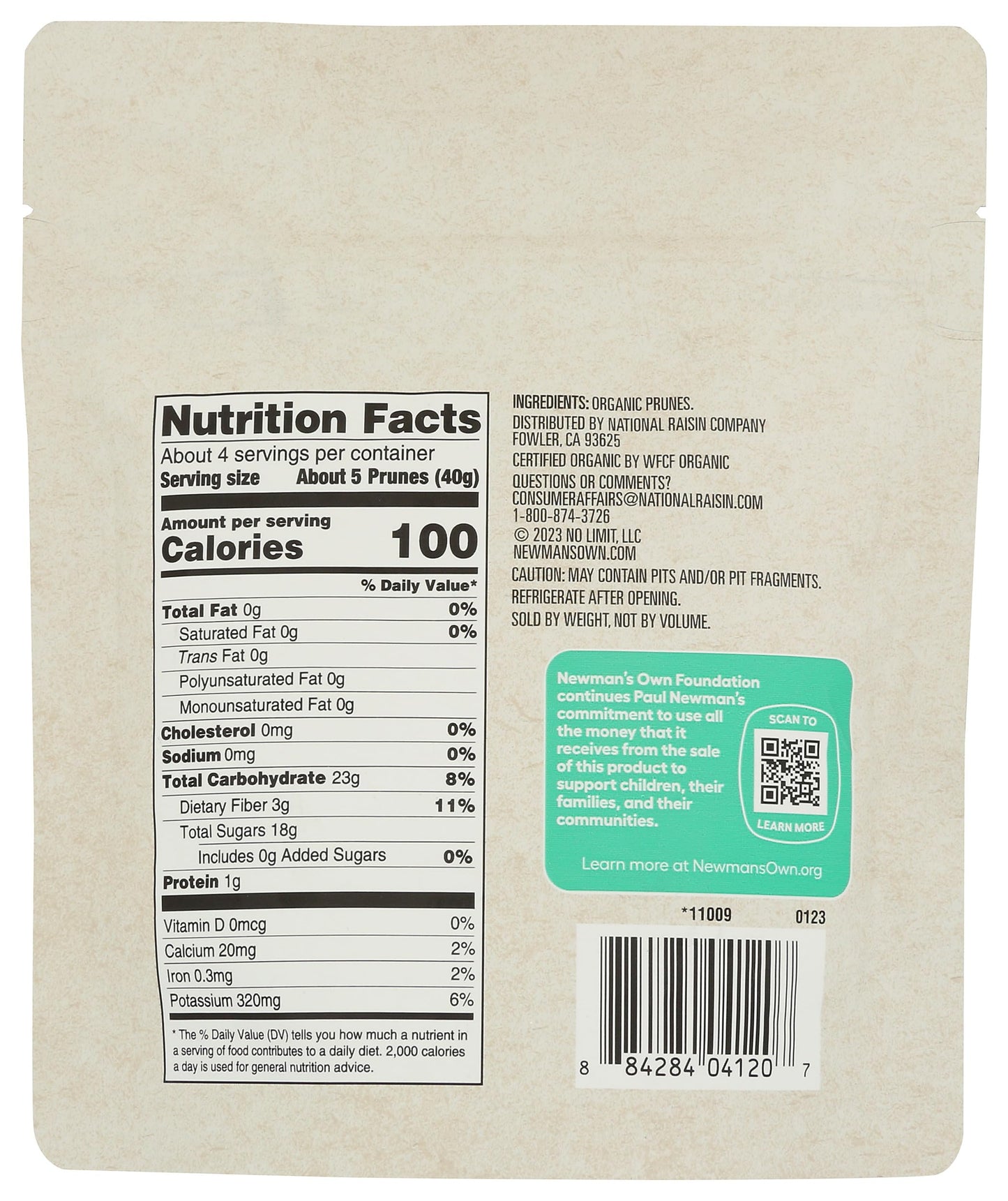 Newman'S Own Organics Organics California Prunes Pouches, 6 Oz, 2 Pk