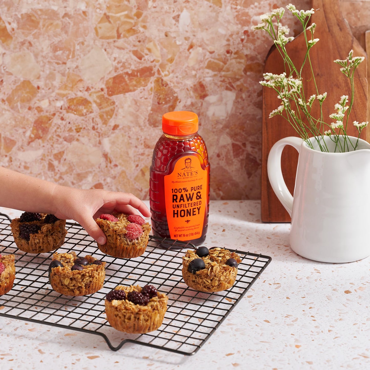 Nates 100% Pure, Raw & Unfiltered Honey - Award-Winning Taste, 16 oz. Squeeze Bottle