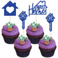 Gyufise Cupcake Toppers, 24 Pack Glitter Housewarming Picks, Blue, Paper, Model ZN0169-1-BL