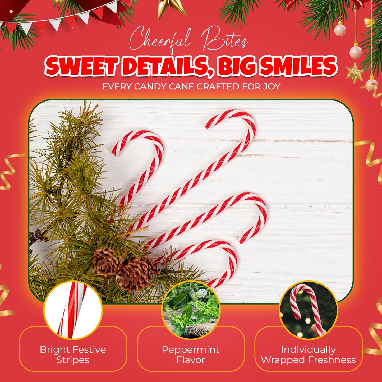 Christmas Candy Canes 36 Pack - Classic Red & White Peppermint Sticks Individually Wrapped - Bulk Christmas Candys For Holiday  , Decorations, Stocking Stuffers & Gifts